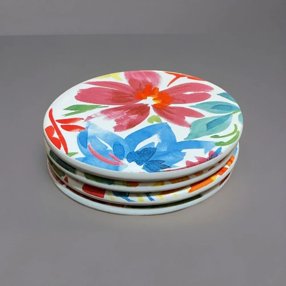 Pier 1 Floral set of 4 Coasters Tropical Ceramic